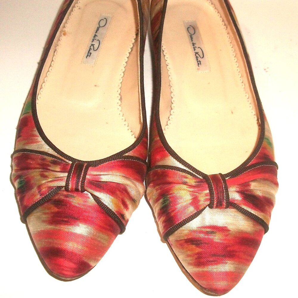Oscar de la Renta Vintage Eighties Silk Print Ballet Flats - Picture 2 of 8
